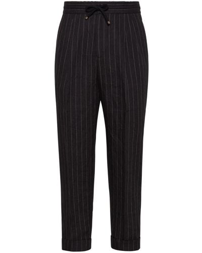 Brunello Cucinelli Striped Linen Trousers - Black