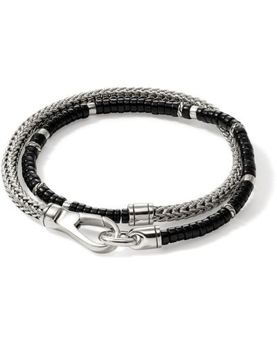 John Hardy Sterling Silver Black Onyx Heishi Bracelet - Metallic