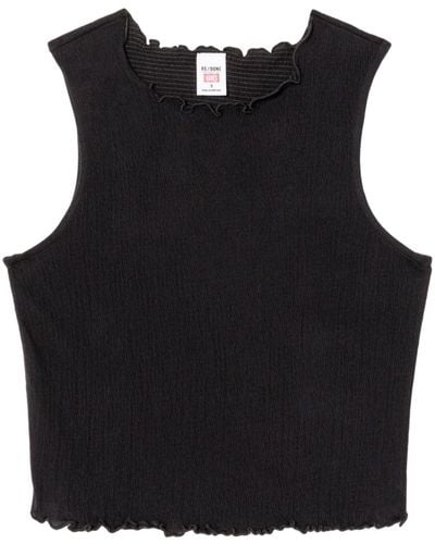 RE/DONE Crinkled Round-neck Tank Top - Black