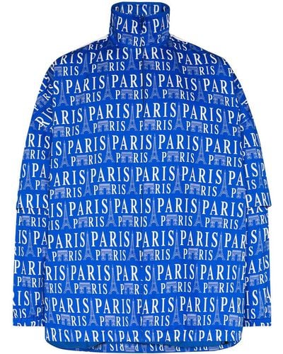 Balenciaga Paris Print Split-sleeve Track Jacket - Blue