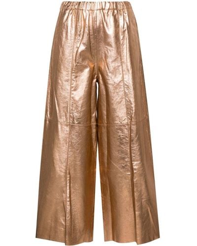 Alysi Cropped Leather Pants - Brown