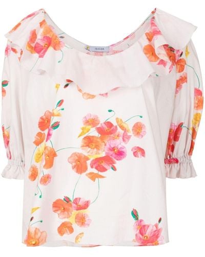 Isolda Blusa Poppies Field Forever con ruches - Rosa