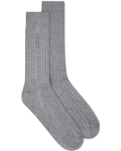Versace Embroidered-logo Socks - Grey