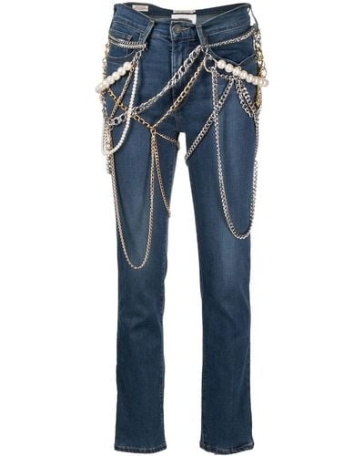 Junya Watanabe Jeans dritti con dettaglio catena - Blu