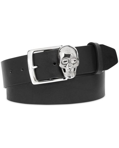 Philipp Plein Skull-buckle Leather Belt - Black