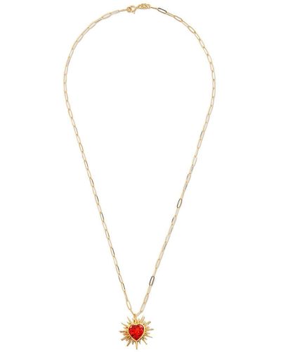 Kamushki 18kt Yellow Gold Flaming Heart Quartz Necklace - White