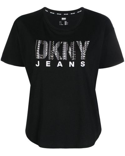 DKNY Sport Women's White Short Sleeve Black Writing Logo Performance  T-Shirt