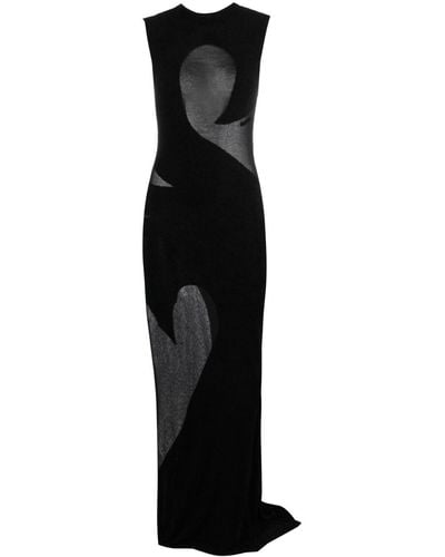 The Attico Long Dress In Viscose Chiffon And Chenille - Black