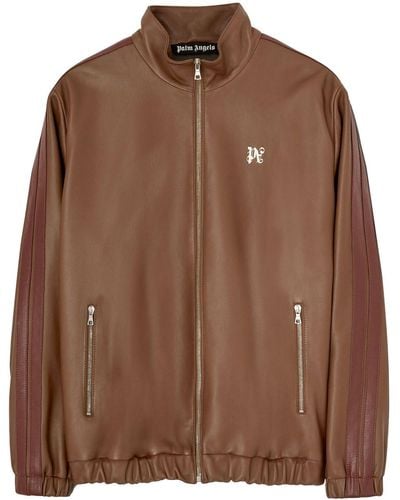 Palm Angels Pa Monogram Leather Track Jacket - Brown