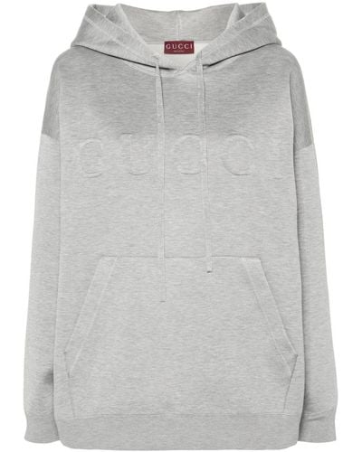Gucci Embossed-logo Mélange-effect Hoodie - Grey
