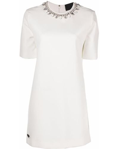 Philipp Plein Crystal-embellished T-shirt Dress - White