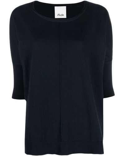 Allude Boat-neck Short-sleeve Sweatshirt - Black