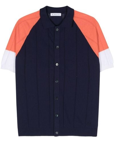 Manuel Ritz Colourblock Knitted Shirt - Blauw