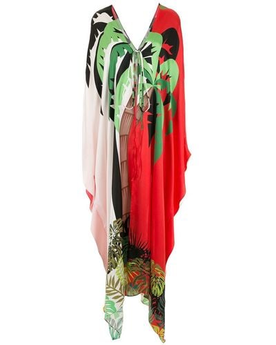 Amir Slama Palm Leaf Print Beach Kaftan - Red