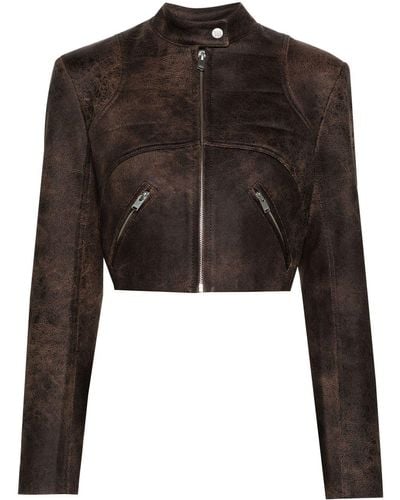 MISBHV Cracked Cropped Faux-leather Jacket - Black