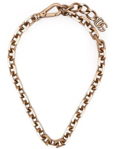 Dolce & Gabbana Logo-charm Chain Necklace - Metallic