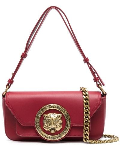 Just Cavalli Tiger Head-plaque Leather Crossbody Bag - Red