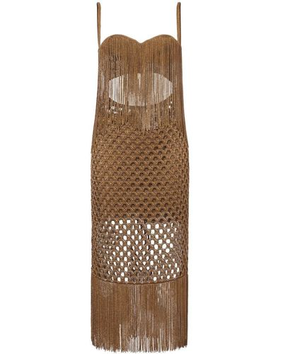Proenza Schouler Lacquered Fringe-detail Knitted Dress - Natural