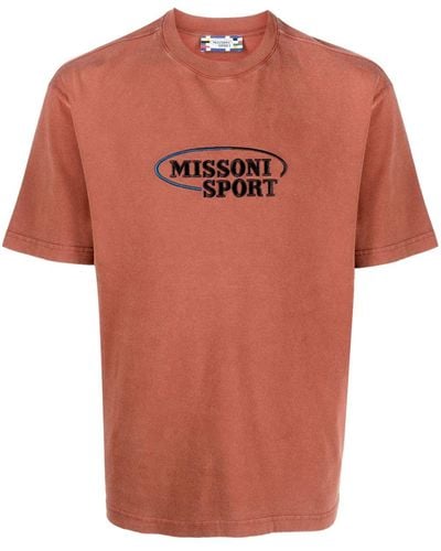 Missoni Embroidered-logo Cotton T-shirt - Orange