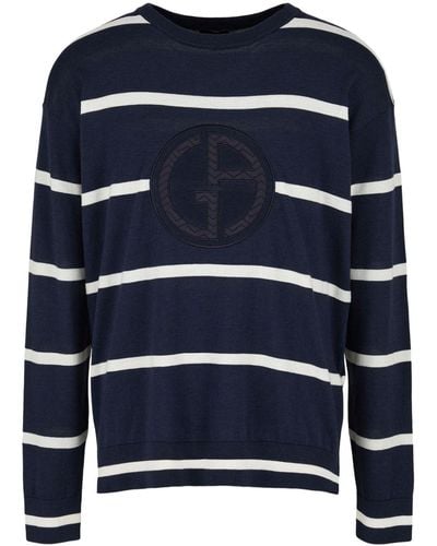Giorgio Armani Logo-embroidered Stripe-pattern Sweater - Blue