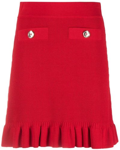 Pinko Ruffle-hem Knitted Miniskirt - Red