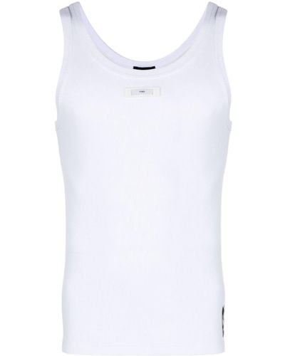 Fendi Geripptes Trägershirt mit Logo-Patch - Weiß