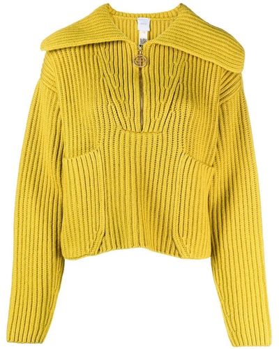 Patou Ribbed-knit Zip-up Sweater - Yellow