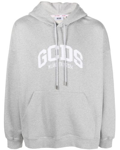 Gcds Logo-patch Jersey Cotton Hoodie - Grey