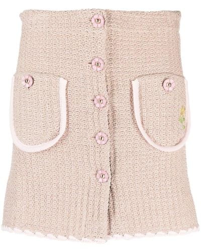 Cormio Chiara Flower-buttons Knitted Miniskirt - Natural