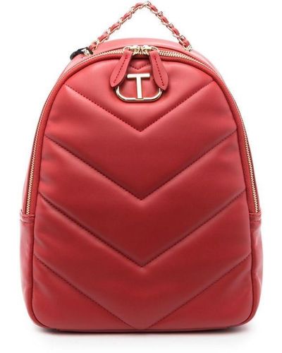 Twin Set Logo-plaque Faux-leather Backpack - Red