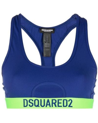 DSquared² Logo-underband Sports Crop Top - Blue
