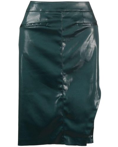 Genny Asymmetric Shiny-finish Skirt - Green