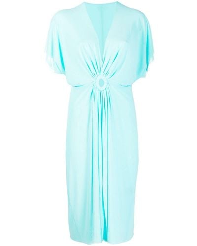 Fisico Gathered V-neck Midi Dress - Blue