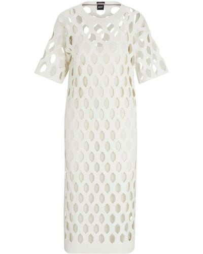 BOSS Open-knit Midi Dress - White