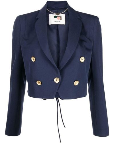 Ports 1961 Double Breasted Cropped Blazer - Blue
