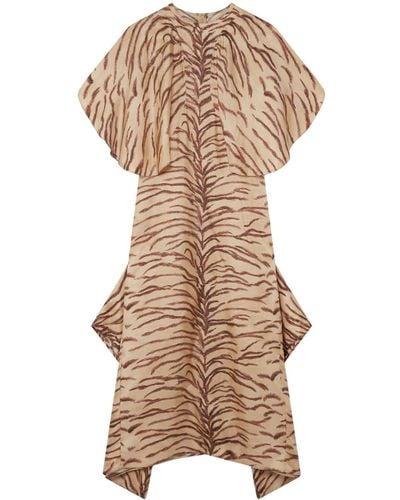 Stella McCartney Tiger-print Organic Silk Midi Dress - Natural