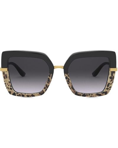 Dolce & Gabbana Half Print Square-frame Sunglasses - Black