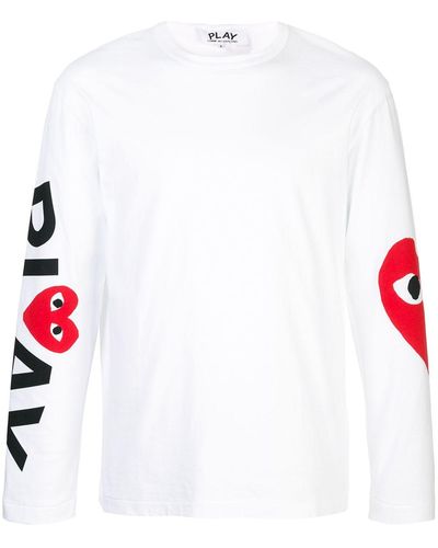 COMME DES GARÇONS PLAY Logo estampado estampado de manga larga camiseta - Blanco