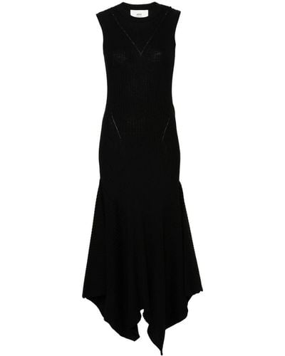 Ami Paris Ribbed-knit Merino Dress - Black