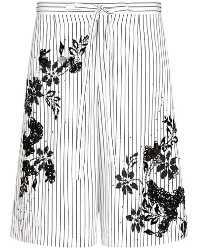Dolce & Gabbana Floral-detail Striped Bermuda Shorts - White