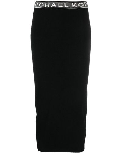 MICHAEL Michael Kors Logo-waistband Midi Skirt - Black