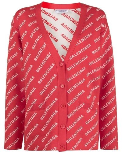 Balenciaga Mini All-over Logo Cardigan - Red