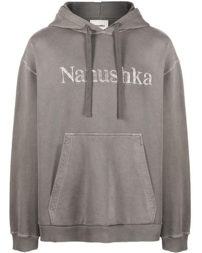 Nanushka Logo-embroidered Cotton Hoodie - Grey