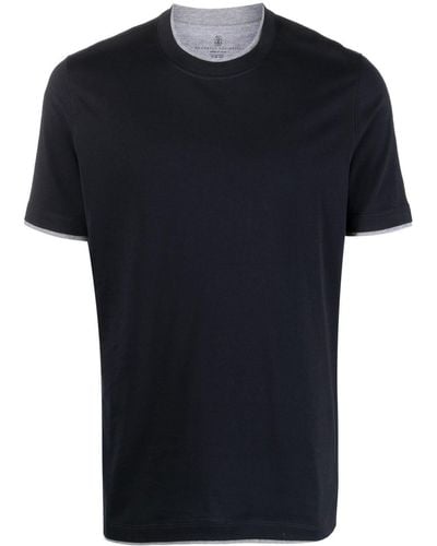 Brunello Cucinelli T-Shirt mit Kontrasträndern - Schwarz