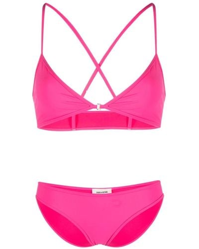 Zadig & Voltaire Logo-print Crossover Shoulder-straps Bikini - Pink