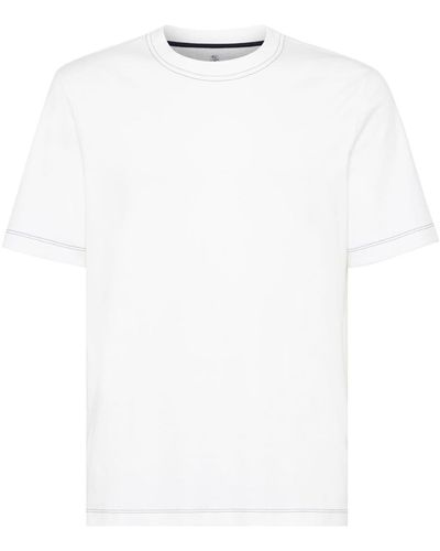 Brunello Cucinelli Contrast-stitching Cotton T-shirt - White