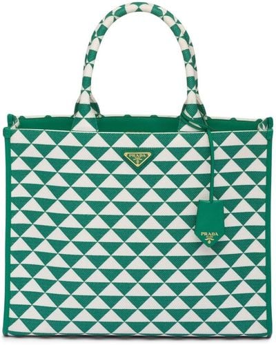 Prada Large Symbole Embroidered Tote Bag - Green