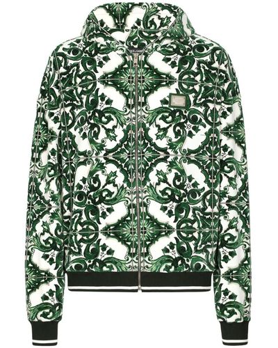 Dolce & Gabbana Majolica-print Zip-up Hoodie - Green