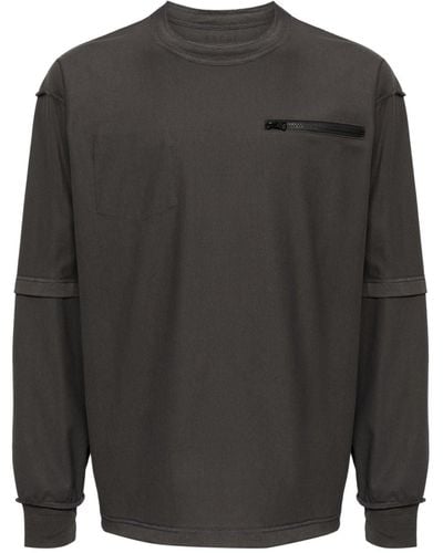 Sacai Zip-pocket Cotton T-shirt - Grey