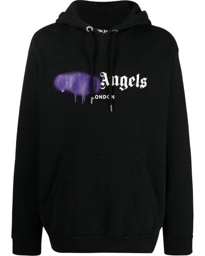Palm Angels London Purple Sprayed Logo Hoodie Schwarz Cotton - Black